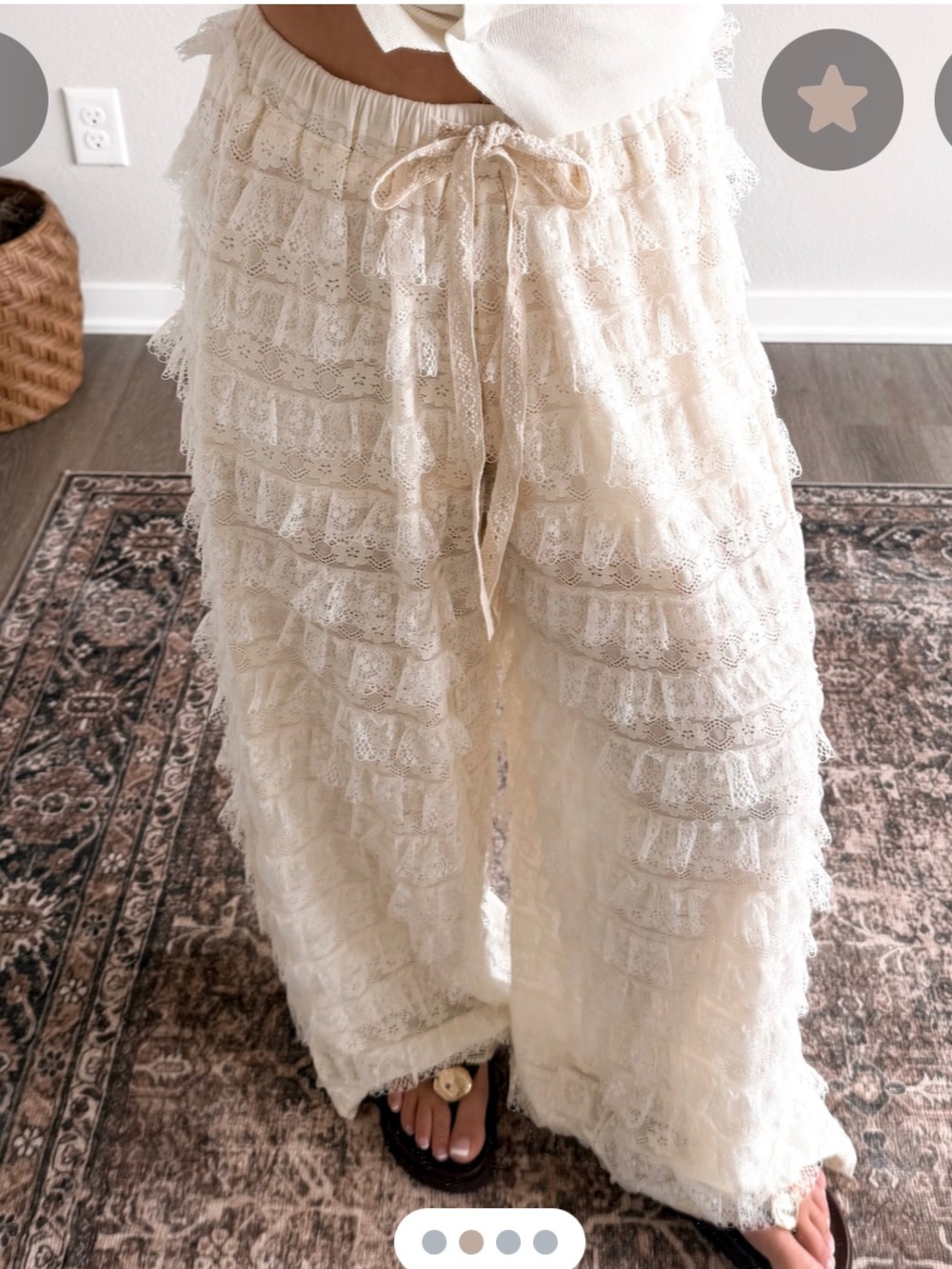 mittoshop Cream Lace Ruffle Wide-Leg Pants - Picture 2 of 5